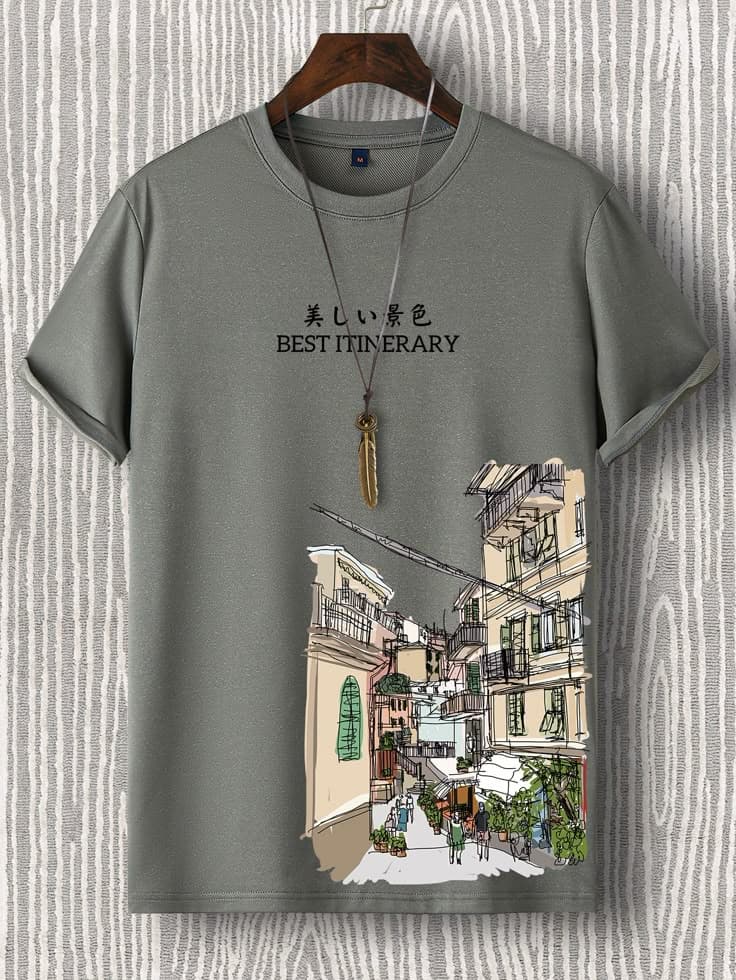 Men Building & Letter Graphic Tee